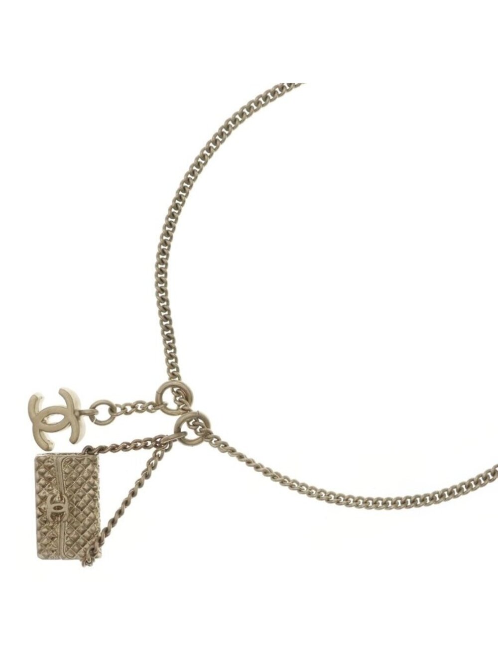 Chanel Quilted Charm Pendant Necklace Chain Gold